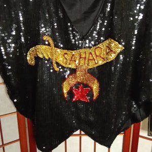 NWT Silk Sequin Black & Gold Crop Top Sahara Lg